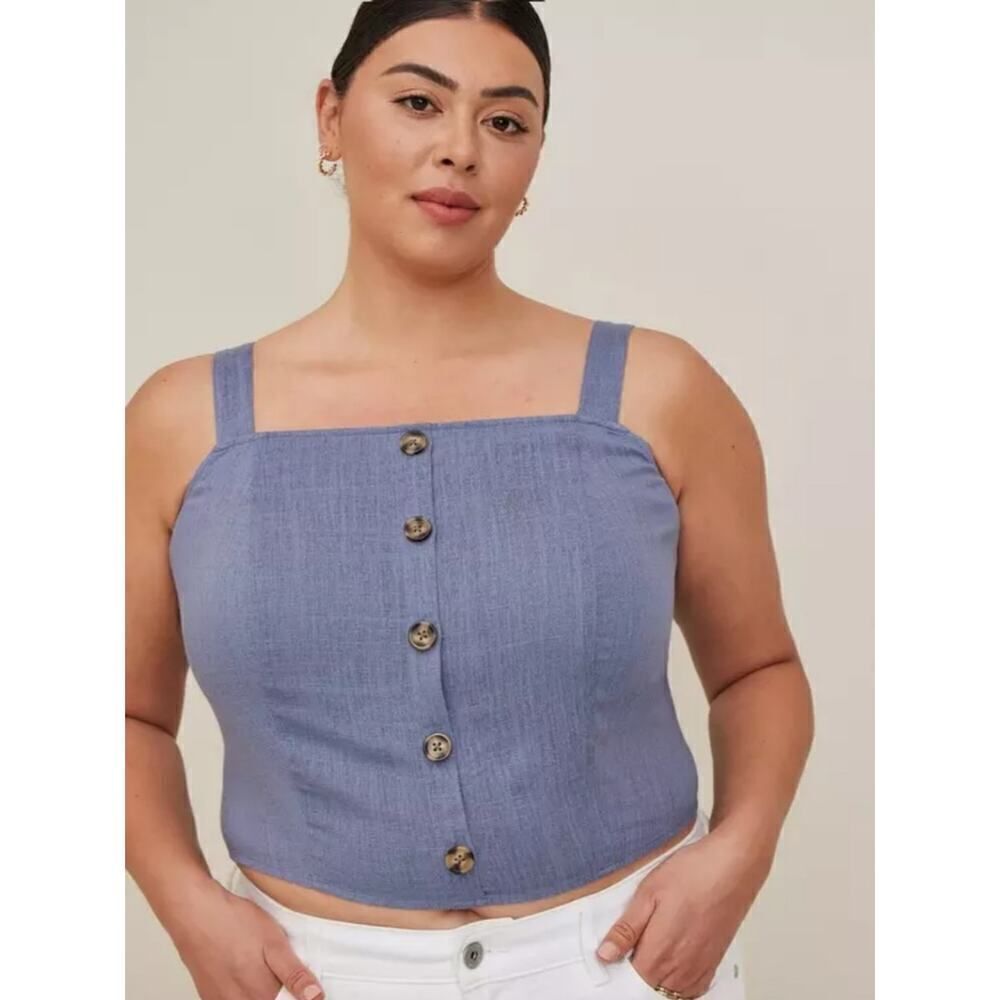 Torrid Linen Blend Button-Front Crop Tank sz 1